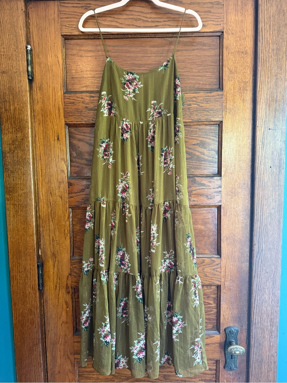 MADEWELL Cami Tiered Midi Dress Smocked Back Spaghetti Straps Flowy Loose US 10